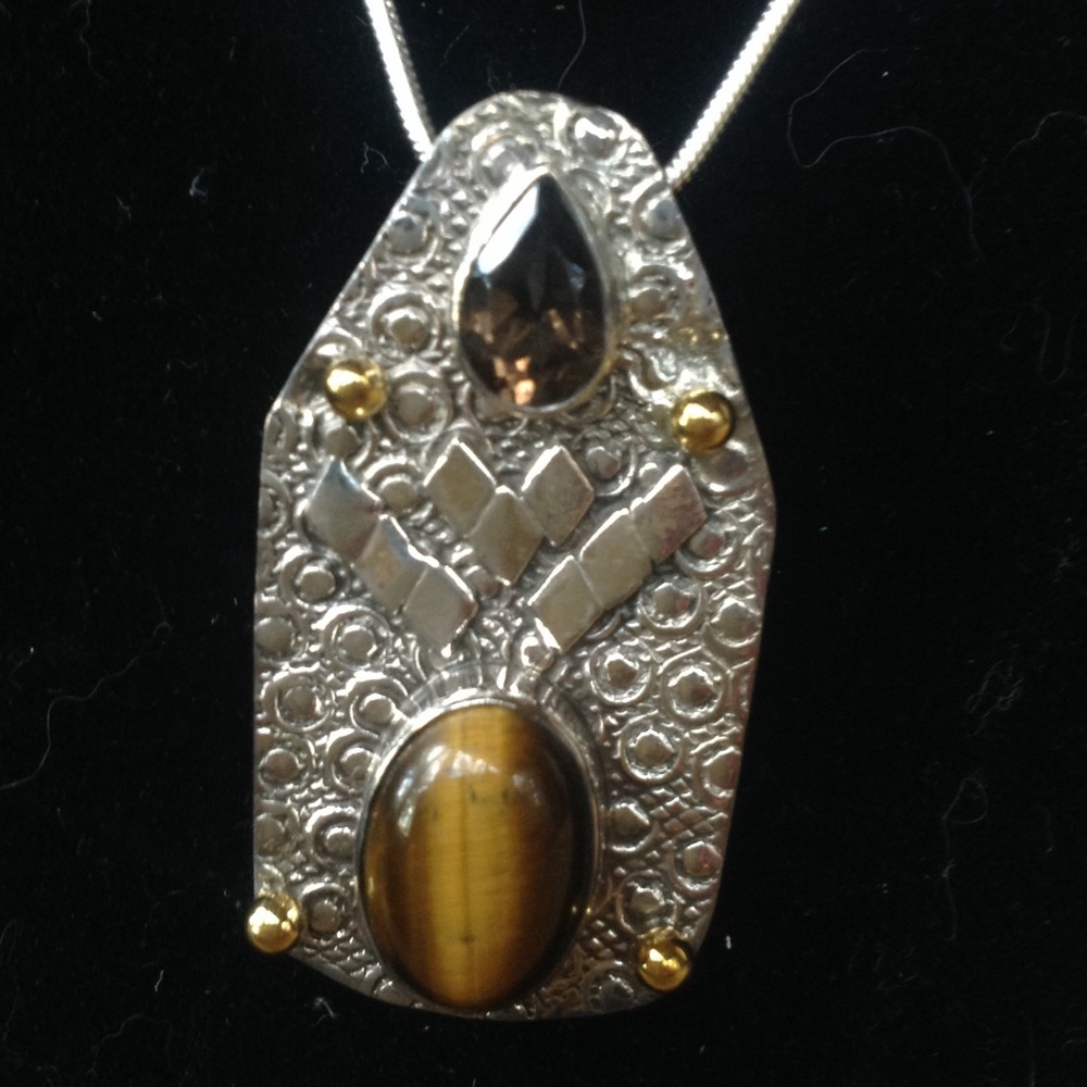 Handcrafted SS925 Tiger's Eye and Smoky Topaz Necklace